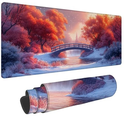 Alfombrilla Ratón Invierno Alfombrilla Ratón XXL 800x300x4mm Alfombrilla Raton Gaming Pequeño Puente Tapete Escritorio,Base Antideslizante de Caucho Natural Mousepad,Mejora precisión Velocidad A-815