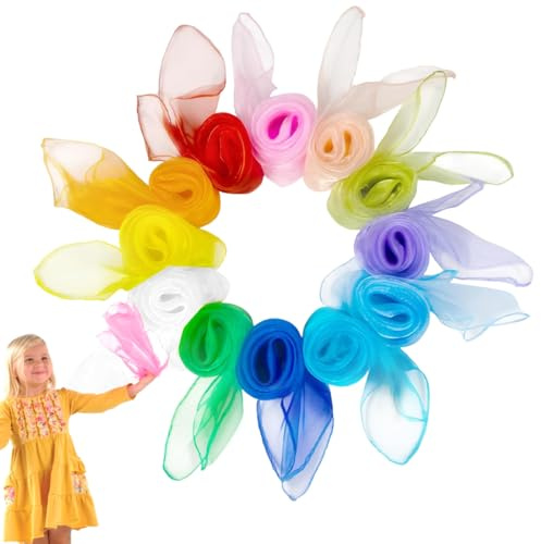 XYTAHDM 12 Pezzi Foulard Giocoleria,60 x 60 cm Foulard Colorati Per Bambini, Foulard Colorati, Foulard da Danza, Foulard da Ginnastica,Feste per Bambini e Giochi di destrezza