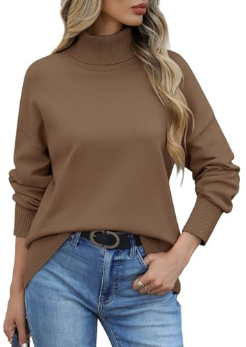 heekpek Maglione Collo Alto Donna Elegante Invernale Maglia Manica Lunga Caldo Maglione Oversize Dolcevita Maglioni Invernali Pullover Sweater Donna, Marrone, M