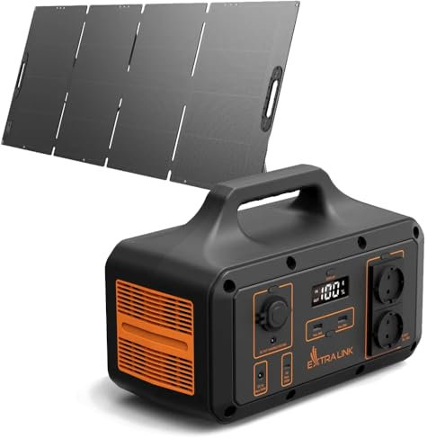 EXTRALINK Estación de Energía con Panel Solar – Power station 510Wh – Generador Solar 230V AC, USB-C 100W, LCD – Ideal para camping, apagones, cortes de electricidad y suministro de emergencia