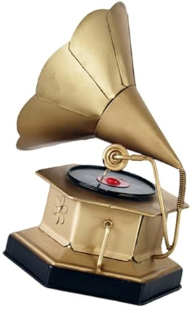 Metal Gramophone Replicas Elegant Bookshelves Accent Vintage Themed Phonograph Model Sculpture Home Room Embellishment European Styles Metal Gramophone Ornament