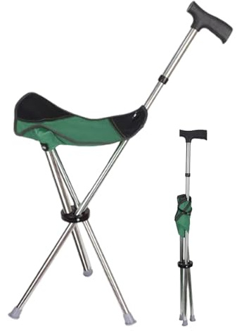 Bastón plegable con asiento, bastón plegable, bastón plegable con silla para ancianos, taburete antideslizante, ayuda de movilidad para hombres y mujeres, viajes, senderismo, pesca al aire libre