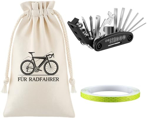 Xuniea 4er Set Fahrrad Reparaturset Fahrrad Multitool 16-in-1 Faltbares Reparaturset Wundertüte Fahrradwerkzeug Set Unterwegs Werkzeug Reflektierende Klebeband Reflektoren Aufkleber Regenmantel