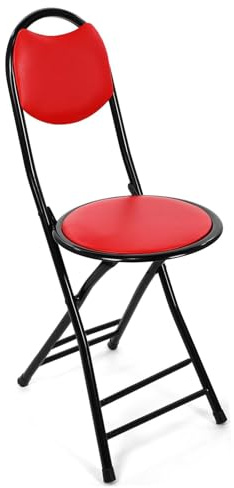 Sgabello da bar pieghevole da 45,7 cm, con schienale, portatile, per campeggio, feste, balcone e giardino, colore rosso, 46 cm, design leggero e salvaspazio