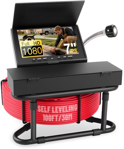 KAOLALI Rohrkamera 30M mit Selbstnivellierung, 1080P HD Inspektionskamera | 7 IPS Bildschirm, DVR Recorder, 5000mAh Akku, 32GB TF-Karte, IP68 Wasserdicht Kanalkamera für Abflussinspektionen