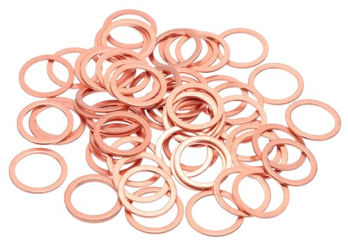 QUARKZMAN 60 Piezas Arandelas Planas Cobre M14 14x18x1mm Arandela Plana Métrica Cobre Mejorada Anillos Sellado Para Tornillos Tuercas Conexiones Reparación Electrónica