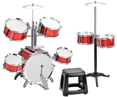 Dilwe Dynamic Addition Juego de Batería de PVC de 7 Piezas con Taburete, Construcción Engrosada para Principiantes, Juego de Instrumentos Musicales (rojo)