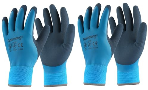 Rainberg 2 Pairs Waterproof Thermal Winter Work Gloves, Fleece Liner Insulated Warm for Cold Weather, Work Gloves with Superior Grip, Gardening Outdoor, Car Washing, Fishing, Multipurpose (Blue, M)