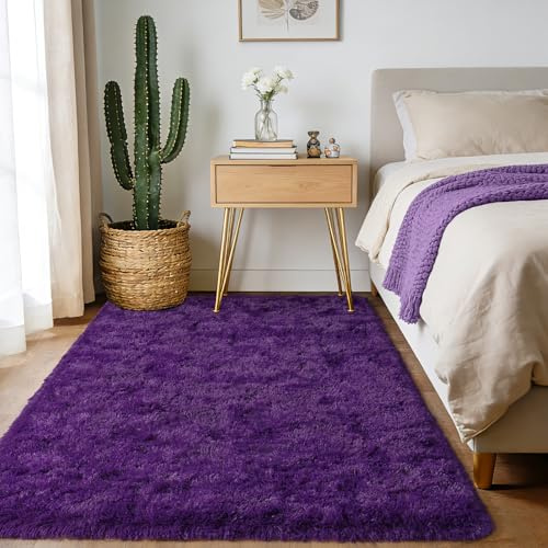 iEvery Purple Rugs for Bedroom 120x160 cm - Fluffy Shaggy Area Rug Non Slip for Living Room, Soft High Pile Modern Floor Carpet for Bedside Lounge Kids Girls Room