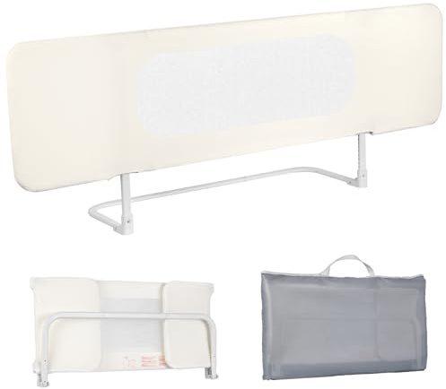 eSynic Bärbart sängskydd 150 cm, krämvitt, sänggaller, mobilt fallskydd för barn och småbarn, höjdjusterbart spjälsäng, familjesäng, dubbelsäng, hotellsäng för hem och resor