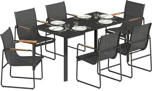 Outsunny Ensemble de Salle à Manger d'Extérieur 7 Pièces 6 Personnes Noir