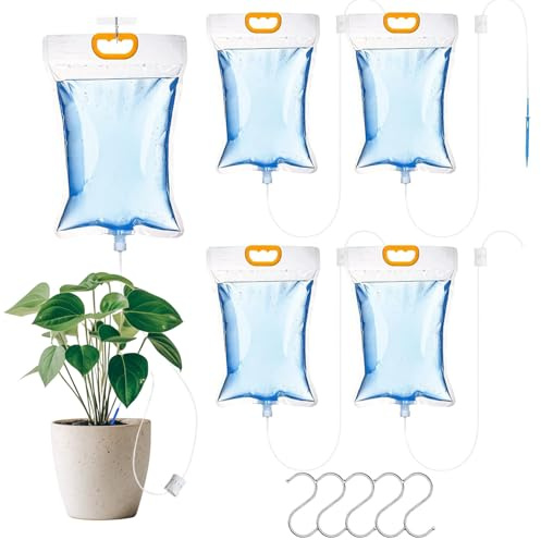 5 Sacchetti per Irrigazione a Goccia da 3,5 L, Sistema di Irrigazione Automatico per Piante con Flusso Regolabile, Dispositivo Irrigatore Domestica per Interni ed Esterni