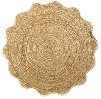 Divine Handicrafts Round Jute Rug 100x100cm | Handwoven White Border Beige Circle Rug | Natural Eco-Friendly Woven Jute Door Mat | Living Room Bedroom Entryway Hessian Rug