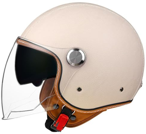 Caschi Moto Vintage, Unisex Casco Retrò 3/4, Casco Moto Jet ECE Omologato, Caschi Semi Aperto, Doppia Visiera Caschi Scooter Casco A Scodella Uomo, Caschi Da Moto Leggero 14,L=57-60cm