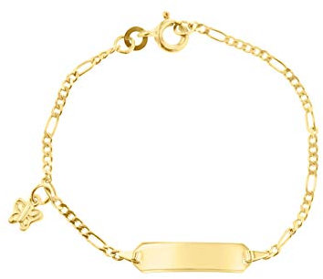 JC Trauringe 585 guld baby ID-armband barn guldarmband 14 cm med fjäril berlock gult guld I figaroarmband med gravyr doparmband namnarmband I barnsmycke made in Germany I 5.53052-3-585