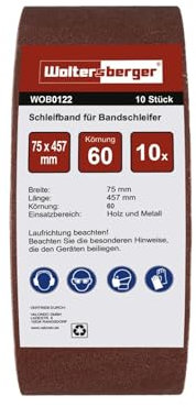 Woltersberger® 10 nastri abrasivi in tessuto, dimensioni 75 x 457 mm, grana P40, carta vetrata, per levigatrice a nastro/carta vetrata