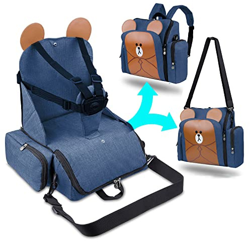 Rehausseur Chaise Enfant 4en1, Sac De Poussette- Sac à Dos Multi-Fonctions Pour Maman- Chaise Haute Bebe De Voyage, Portable, Matelas a Langer, Tissu Eco-Oxford Waterproof®