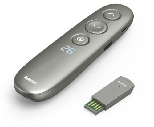 Hama Wireless Presenter digitaler Laserpointer mit Air Maus und Timer (Fernbedienung Powerpoint Präsentation 20m Reichweite 2,4 GHz inkl. 2GB Speicherkarte, 3 Monate Akkulaufzeit, auch für Videocalls)