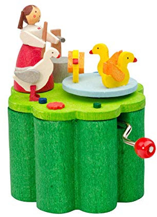 Graupner Holzminiaturen® | Miniatur Kurbel Spieldose 'Gänseliesel' aus Holz | Melodie 'Alle Vögel sind Schon da' | Original Erzgebirgische Holzkunst® | Hochwertige Handarbeit | besondere Geschenkidee