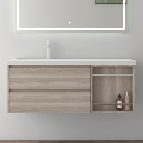 Mai & Mai Waschtisch mit Unterschrank Waschbecken-Unterschrank | Badmöbel-Set Waschbeckenunterschrank Softclose Al Oak 120x46x49cm inkl. Mineralguss Waschbecken Open