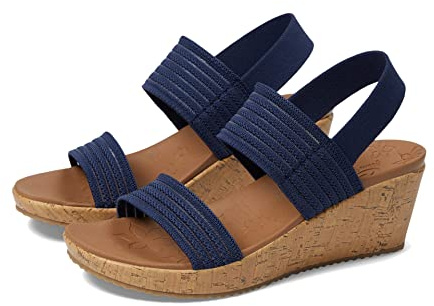 Skechers Women's BEVERLEE - SHEER LUCK knit mesh slingback wedge, Navy 8.5M