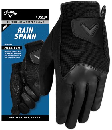 Callaway Golf Rain Spann Golf-Handschuhe für nasses Wetter, 2 Stück, Schwarz