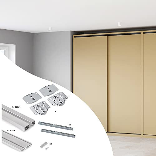 Emuca - Sistema Flow de superficie en formato kit para un armario de 2 puertas correderas de madera apoyadas con cierre suave, tableros no incluidos