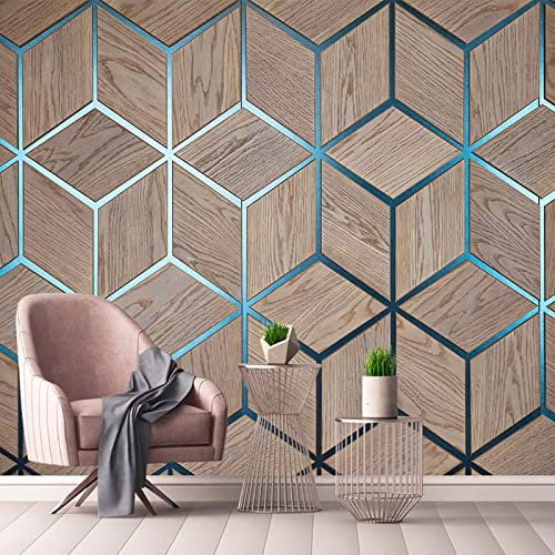 Fototapete 3D Braune blaue geometrische Streifen 250 cm B x175 cm H Vlies Tapeten Wandtapete XXL Moderne Wanddeko Wohnzimmer Schlafzimmer Büro Flur