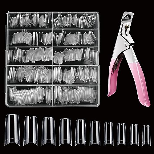 Nageltips för gelnaglar, Venares 500 stycken nageltippar med nagelklippare, 10 storlekar, akrylkonstgjorda naglar, nagelklippare, gelnaglar som set med låda (transparent)
