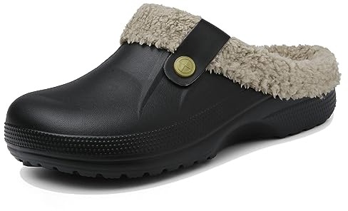 Meik Mangni Zoccoli Unisex-Adulto Sabot Donna Uomo Ciabatte in Gomma Invernali Caldo Pantofole Casa Impermeabile Scarpe da Giardino con Suola Antiscivolo,Nero Grigio,37-38 EU