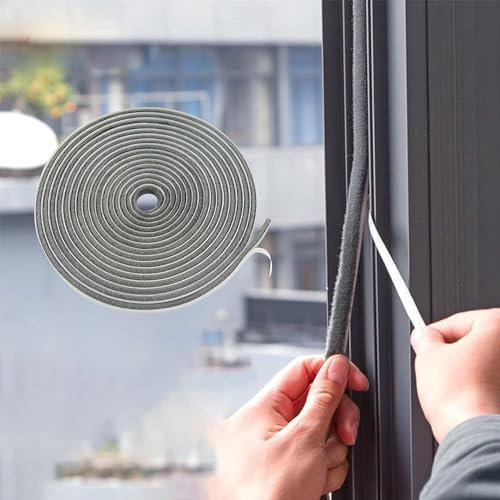10 Meters Door Window Frame Brush Seal Weather Strip - Adhesive Draught Stopper Draft Excluder for Sliding Door Window and Wardrobe - High-Density Felt - 9mm(W) * 5mm(H) - Grey