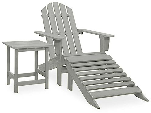 Makastle Adirondack Stuhl mit Fußstütze &Tisch, Gartenstuhl aus Massivholz mit Rückenlehne & Armlehnen, Gartensessel Holzstuhl Relaxstuhl für Balkon und Terrasse, Tannenholz Grau