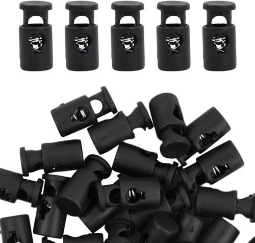 Anseom 30 Piezas Tope de Cordon, Cierre de Cuerda con Resorte Cierres de Cordón de Plástico de Soltero Orificio, Hebillas Liberación Rápida Negro Cierre de Cordón para Cordón, Mochila, Ropa, Zapatos