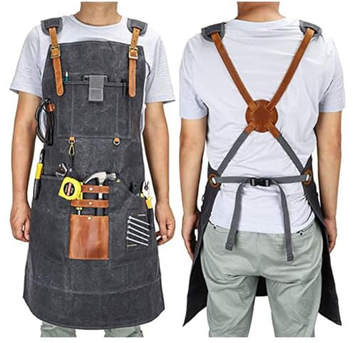 PTRDXV Tischler Schürze – Robuste Arbeitsschürze Aus Gewachstem Segeltuch Mit Multifunktionalen Taschen, Vollständig Verstellbare Werkzeugschürze Für Friseure, Holzarbeiten Und Gartenarbeiten,B