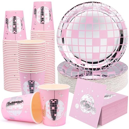 PUFIER Party Teller Set - Einmalgeschirr für Disco & Hochzeit, Picknick & Ausflüge - Rosa, 100 Stück