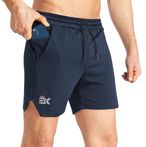 BROKIG Short Fitness Homme Shorts Sport Léger Homme Running | Short Poche Zippée Séchage Rapide, Short Course Homme Tennis Respirant, Shorts Musculation Homme, Ceinture Elastique Cordon