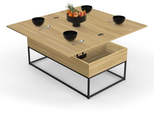 IDMarket – Mesa baja rectangular elevable Convertible en mesa de comedor Detroit Design Industrial