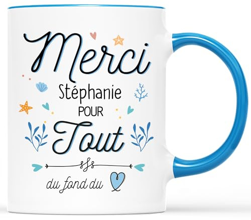Cadeau Plus Mug Personnalisé Prénom Merci Pour Tout - Idée Cadeau Personnalisé Remerciement, Cadeau Merci, Tasse Remerciement, Mug Merci (Bleu)