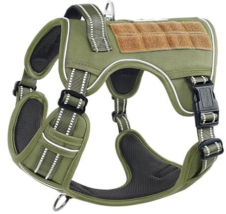 HEELE Arnés Militar Reflectante para Perro Mediano y Grande - Uso Profesional, Sin Tirones, Tipo Chaleco, Táctico, Antitirones Básicos - Verde Militar, S