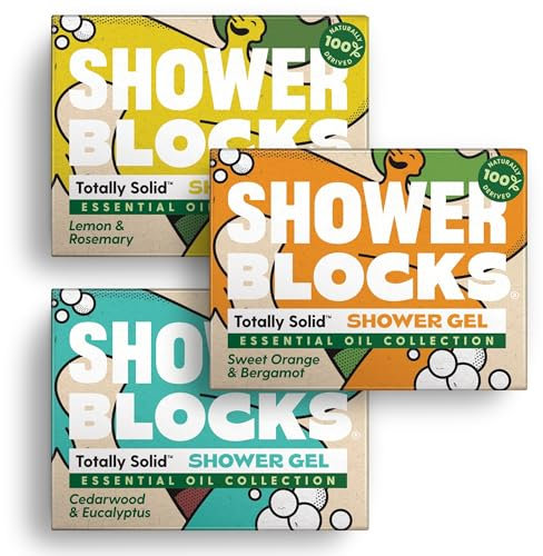 Shower Blocks - Mixed 3 Pack Solid Shower Gels: Essential Oil Collecton - Plastic, Cruelty and Paraben Free | Vegan | Moisturising Body Soap For The Shower