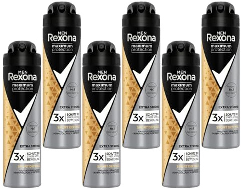 6x Rexona Men Maximum Protection Anti-Transpirant Spray Sport Defence mit zuverlässigem Schutz gegen starkes Schwitzen und Körpergeruch 150 ml (6er Pack)