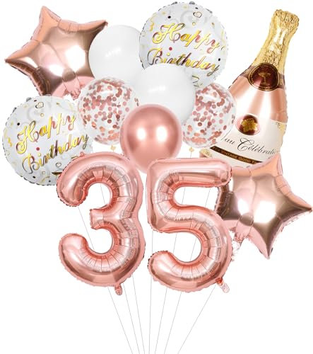 Anlgdi Folienballon Champagne Rosegold, Luftballon 35. Geburtstag Deko Frau, Geburtstagsdeko 35 Jahre Frauen, Helium Ballon Champagner Flasche Bier Happy Birthday Deko für 35. Geburtstag Party Deko