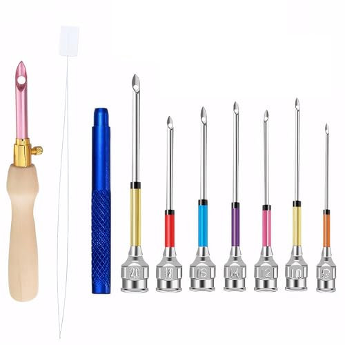 Punch Needle Embroidery Kit - 10-Pack Multi-Size Set with Wooden Handles - Suitable for Adult Beginners - DIY Embroidery Handicrafts