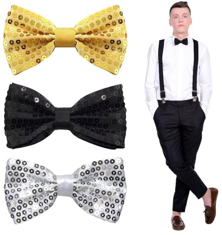 EUPSIIU 3 Pezzi Papillon Paillettes da Uomo, Papillon con Paillettes, Papillon Scintillante Regolabile per Accessorio, Costumi, Feste, Carnevali, Spettacoli, Banchetti, Matrimoni (Multicolore)