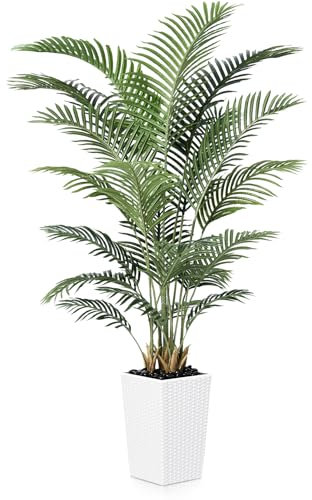 VeriNatural 180cm Artificial Areca Palm Tree - UV-Resistant Fake Faux Trees - Large Artificial Plants with White Cone Pot & River Stones,for Indoor Outdoor Decor Living RoomOffice Balcony, VN130