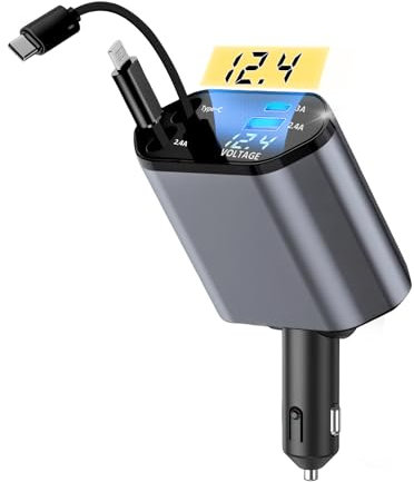 Sweetone 4 en 1 Allume Cigare USB C, Retractable Chargeur Voiture 66w, Chargeur Allume Cigare Rapide Adaptateur，Chargeurs Telephone Portable Automobile Compatible avec iPhone16 15/Samsung Galaxy/iPad