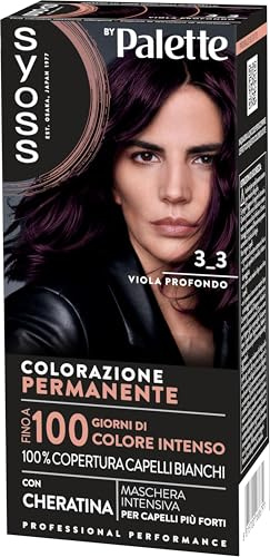 Syoss by Palette Colorazione Permanente 3-3 Viola Profondo, Colorazione capelli permanente con Cheratina, per 100% copertura dei capelli bianchi e fino a 100 giorni di colore intenso