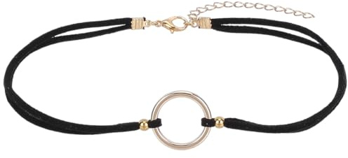 CALFOVERA 2 Stück Goldene O Ring Halsketten Aus Wildlederimitat Schwarz Mehrlagig Verstellbare Halsketten Mit Verlängerung Gothic Punk Leder Spitzenhalsband Kurze Kreis Halskette Für Damen Kleider