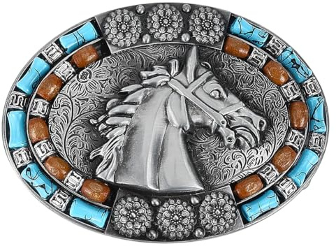 GORGECRAFT Hästbältesspänne 84 x 64 mm antik västerländsk cowboy rodeo cowgirl indiska element vintage rektangulär legering galopphäst bältesspänne med lång blommig gravyr