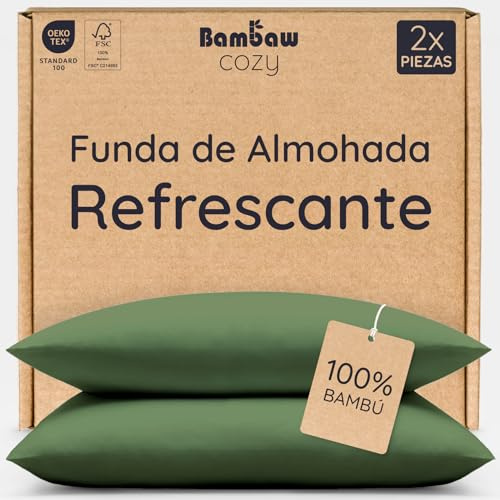 Bambaw Taie d'oreiller 50x75 Bambou, Lot de 2, Taie d'oreiller Anti Acné, Bon pour Les Cheveux et Le Visage, Drap Refroidissant, Linge de Lit Anti Acarien, Drap en Bambou (Olive)